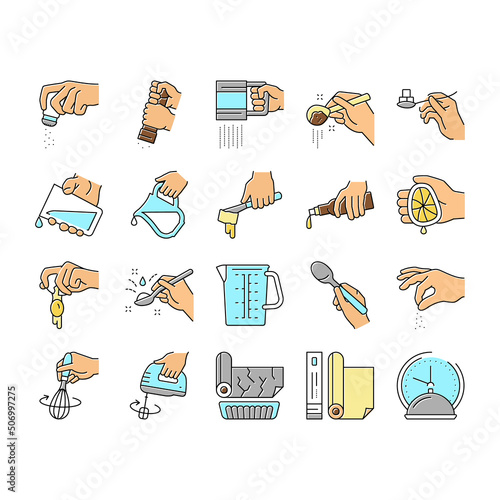 Cook Instruction For Prepare Meal Icons Set Vector