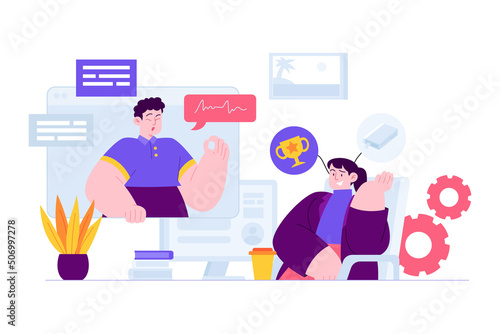 Webinar concept vector Illustration idea for landing page template, meetup or digital meeting online as business conversation, remote communication with virtual conference, Hand drawn Flat Styles