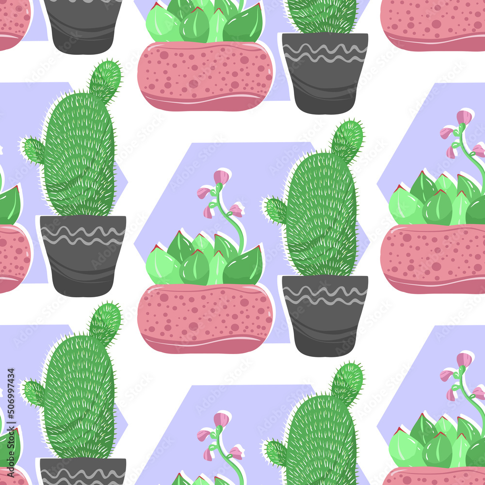 Home gardening.Vector illustration. Cacti, light background, seamless pattern, handmade Home gardening.Vector illustration. Cacti, light background, seamless pattern, handmade