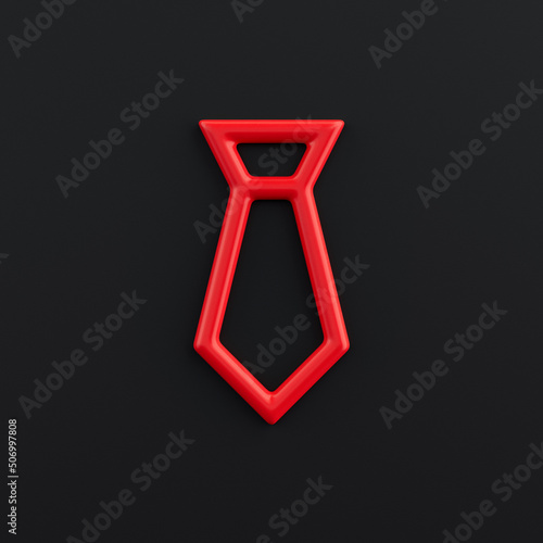tie  3d icon, outline red office icon, business symbol, 3d rendering photo