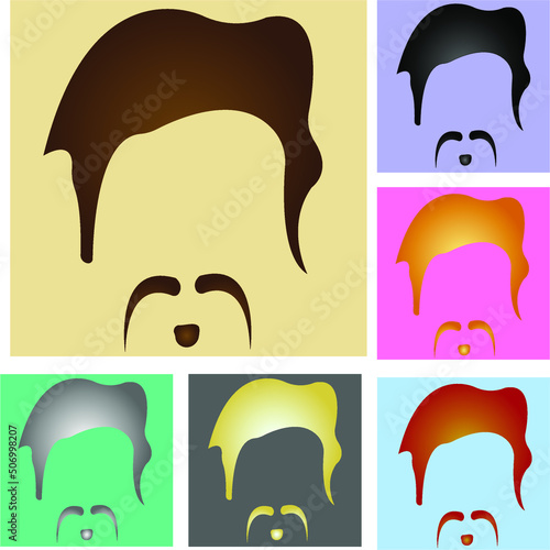 Men's hairstyle with a mustache of different types and colors of hair. Hairstyles for men. Hairstyles for characters brown, black, red, gray, blonde