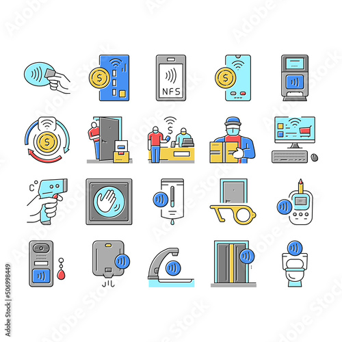 Contactless System Technology Icons Set Vector