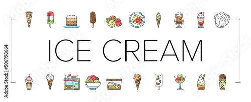 Ice Cream Delicious Dessert Food Icons Set Vector