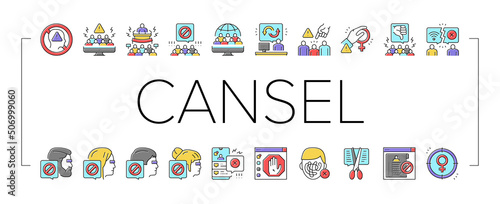 Cancel Culture And Discrimination Icons Set Vector