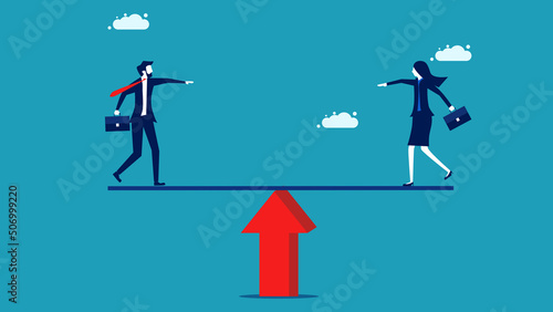 Equality of men and women. Create a balance between business men and women. business concept vector illustration