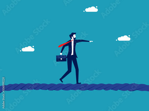 survive the risk Businessman walking on a rope. Business concept vector illustration