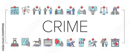 Crime Bandit Illegal Actions Icons Set Vector