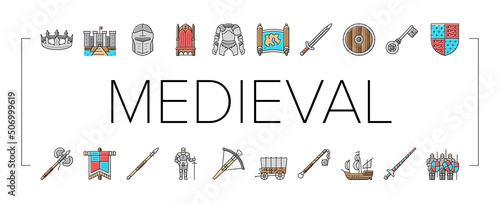 Medieval Warrior Weapon And Armor Icons Set Vector