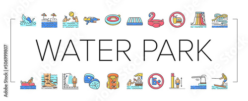 Water Park Attraction And Pool Icons Set Vector