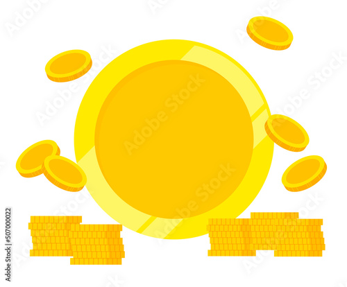 Gold Coin Cash illustration set. golden, money, dollar, event, coin stack. Vector drawing. Hand drawn style.