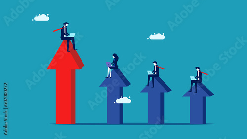 Leadership ideas. A businessman sits working on an arrow. business concept vector illustration