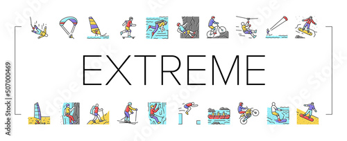 Extreme Sport Sportsman Activity Icons Set Vector