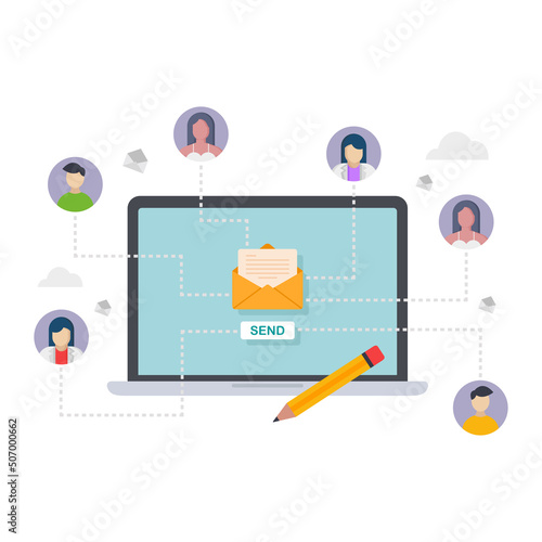 Running email campaign advertising, direct digital marketing concept illustration.