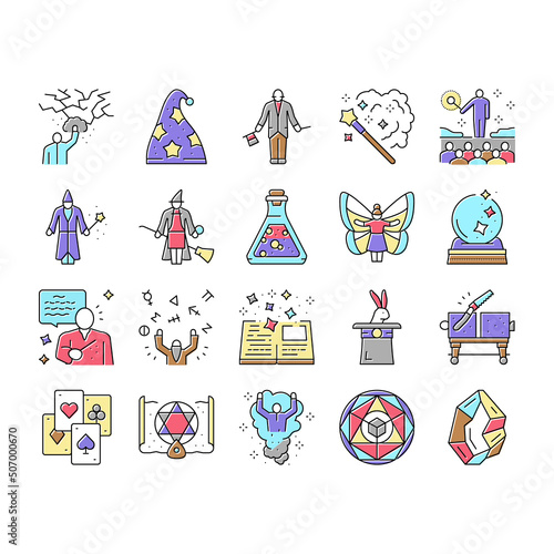 Magic Performing And Accessories Icons Set Vector