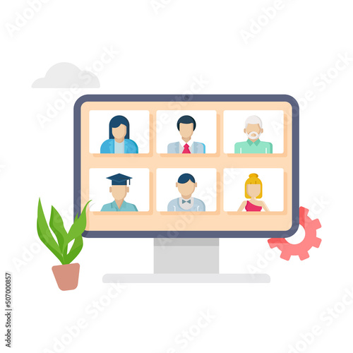 Business, teleconference web video conference illustration.