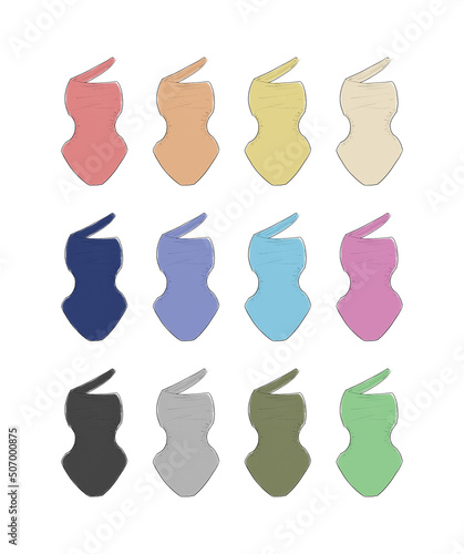 ワンショルダーの水着のイラストセット