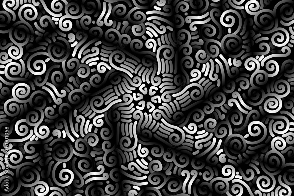 Beautiful black and white colour caleidoscope gradient flower line art pattern wallpaper of indonesian traditional abstract batik ethnic dayak ornament for commercial ads Beautiful black and white colour caleidoscope gradient flower line art pattern wallpaper of indonesian traditional abstract batik ethnic dayak ornament for commercial ads