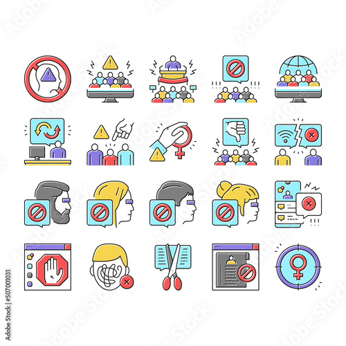 Cancel Culture And Discrimination Icons Set Vector