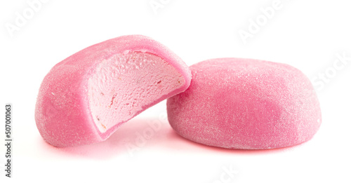 Pink Mochi Ice Cream on a White Background