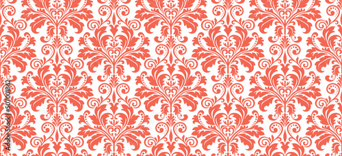 Floral pattern. Vintage wallpaper in the Baroque style. Seamless vector background. White and pink ornament for fabric, wallpaper, packaging. Ornate Damask flower ornament