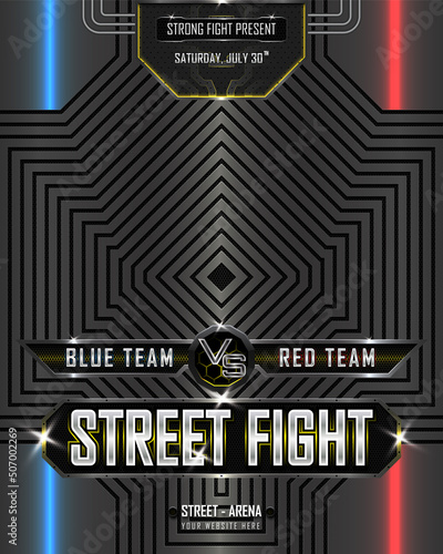 Muay Thai and Boxing fight show poster design realistic 3d metallic background