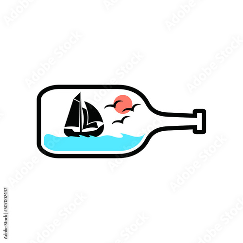 Schooner in the bootle logo, sailing logo template