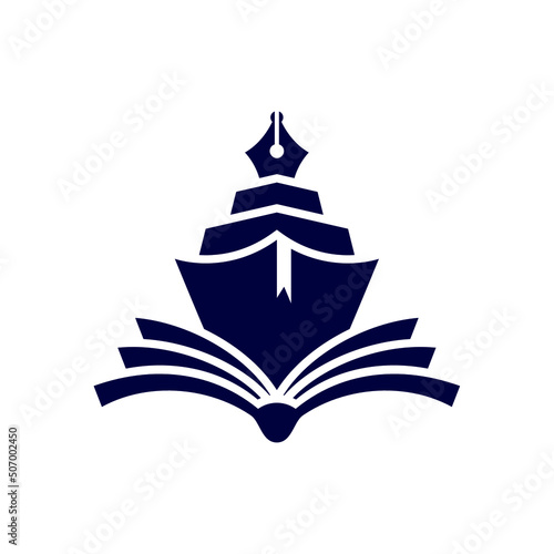 sailing book logo template. schooner, logo, book, sailing, ship, education, literature, boat, dictionary, cruise, business, company, concept, creative
