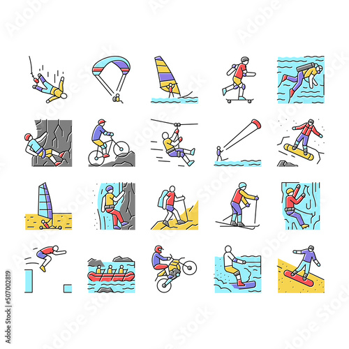 Extreme Sport Sportsman Activity Icons Set Vector