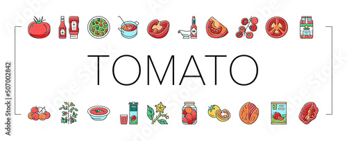 Tomato Natural Vitamin Vegetable Icons Set Vector