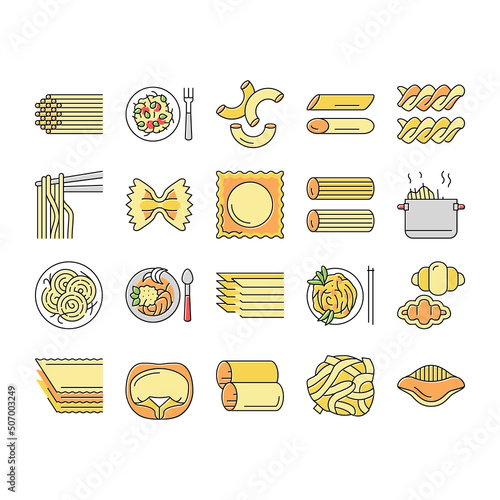 Pasta Delicious Food Meal Cooking Icons Set Vector