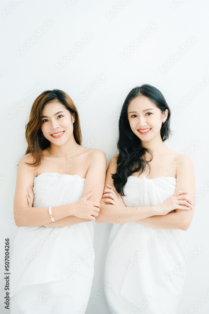 lgbtq, LGBT concept, homosexuality, portrait of two Asian women posing happy together and showing love for each other while taking a shower lgbtq, LGBT concept, homosexuality, portrait of two Asian women posing happy together and showing love for each other while taking a shower