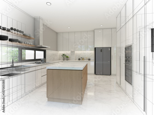 abstract sketch design of kitchen room  3d rendering