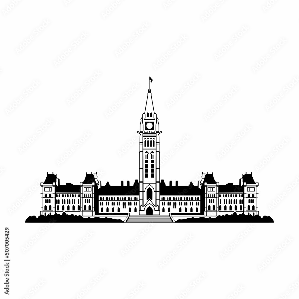 Canadian parliamentary complex silhouette vector