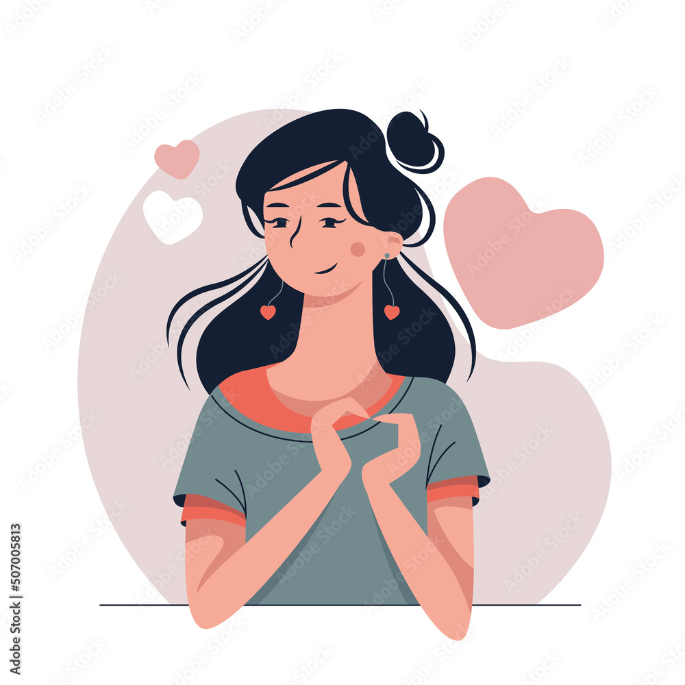 Cute cartoon young woman makes heart by hands. Vector illustration. Cute cartoon young woman makes heart by hands. Vector illustration.