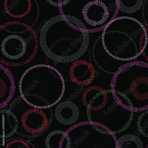 circles frame different sizes and colors abstract vector seamless pattern