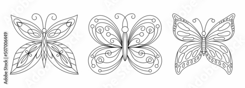 SET OF ISOLATED VECTOR SILHOUETTES OF BUTTERFLIES ON A WHITE BACKGROUND
