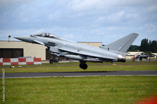 Typhoon FGR4 fighter jet scramble, QRA is launched RAF fighter station. Lincolnshire. Russian aggression 