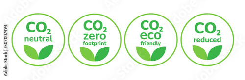 CO2 neutrality emission reduction banner certificate pack. Green ecology environment zero carbon footprint, CO2 reduced, carbon net zero, carbon credit, stop global warming air pollution set.