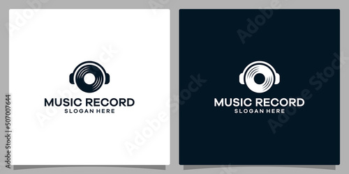 Logo design template Music. Logo headphone with vinyl record vector design. Premium vector