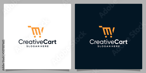 Template design icon logo vector shopping cart abstract with symbol initial letter M. Premium vector