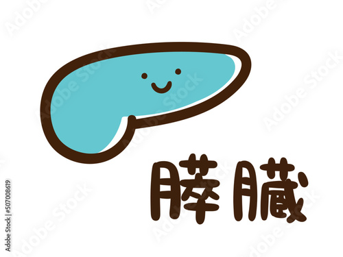 人体の内臓器官膵臓のかわいいデフォルメ手書き風イラスト（名称あり）