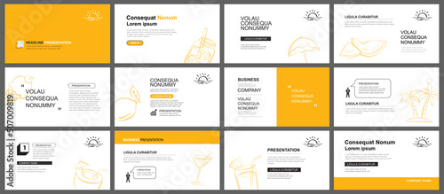 Presentation and slide layout background. Design yellow pastel leaves and flower template. Use for keynote, presentation, slide, leaflet, advertising, template.