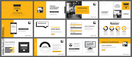 Presentation and slide layout background. Design yellow pastel leaves and flower template. Use for keynote, presentation, slide, leaflet, advertising, template.