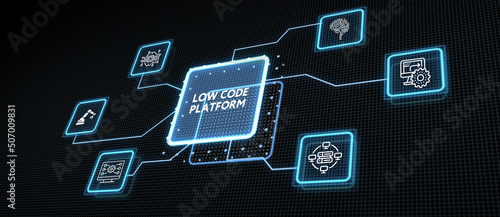 Low Code software development platform technology concept. 3d illustration