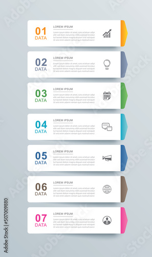 7 data infographics tab paper index template. Vector illustration abstract background.