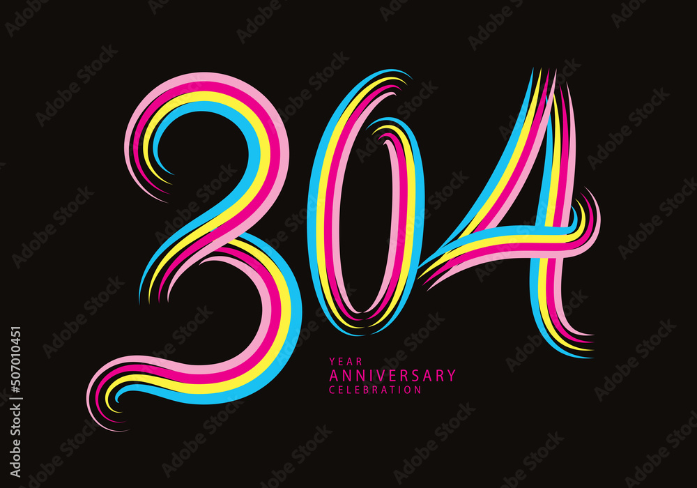 304 number design vector, graphic t shirt, 304 years anniversary celebration logotype colorful line,304th birthday logo, Banner template, logo number elements for invitation card, poster, t-shirt. 304 number design vector, graphic t shirt, 304 years anniversary celebration logotype colorful line,304th birthday logo, Banner template, logo number elements for invitation card, poster, t-shirt.