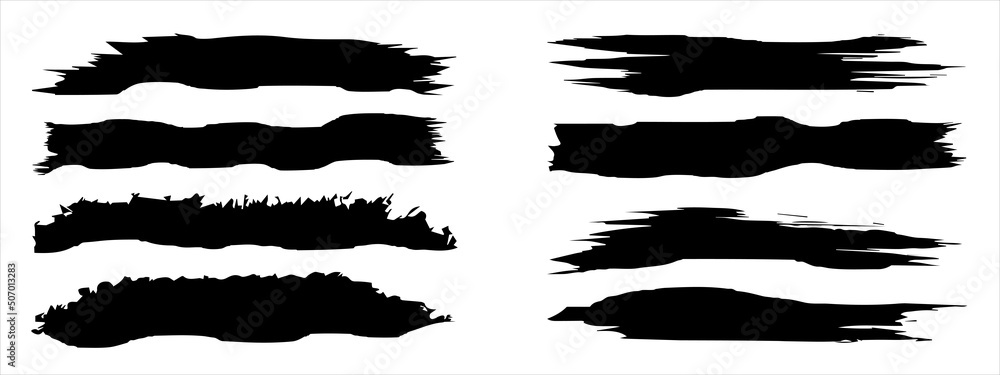 Vector collection of artistic grungy black paint hand made creative brush stroke set isolated on banner background. A group of abstract grunge sketches for design education or graphic art decoration Vector collection of artistic grungy black paint hand made creative brush stroke set isolated on banner background. A group of abstract grunge sketches for design education or graphic art decoration