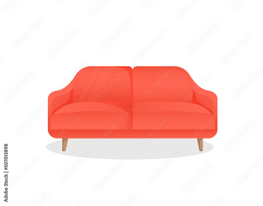 Comfortable luxury red sofa on an isolated white background. Vector illustration of a stylish home couch for interior design. Modern furniture. Icon, element. Comfortable luxury red sofa on an isolated white background. Vector illustration of a stylish home couch for interior design. Modern furniture. Icon, element.