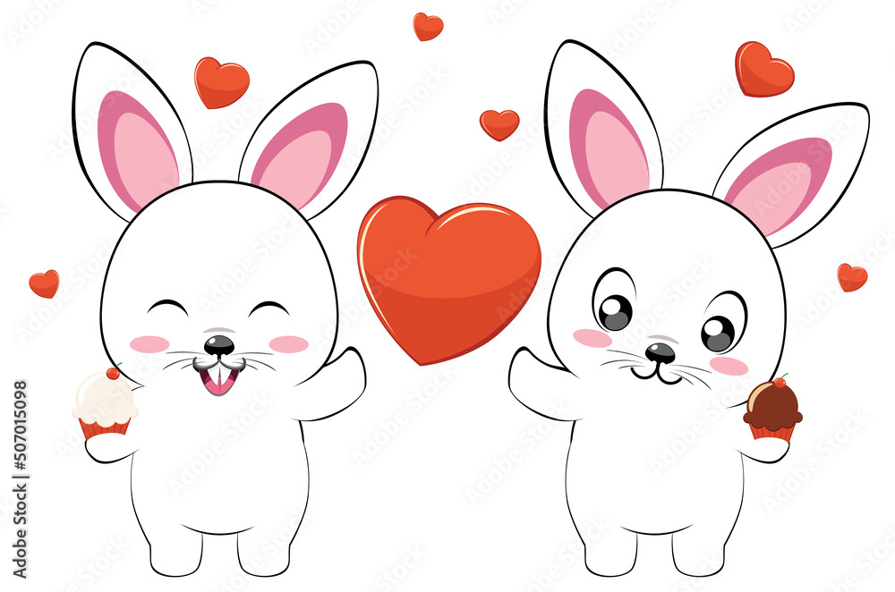 White bunny couple with heart White bunny couple with heart