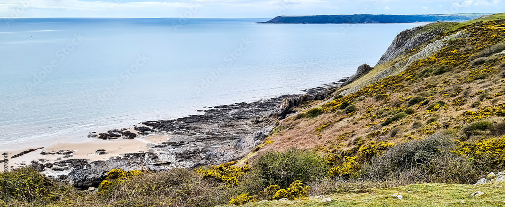 Three Cliffs Bay on the south coast of the Gower Peninsula - Swansea, Wales, United Kingdom